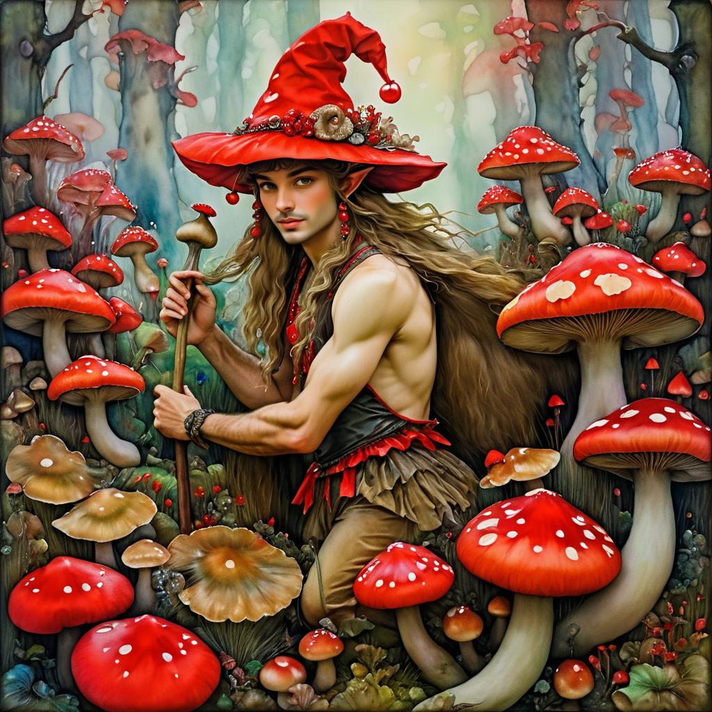 Whimsical Centaur in Vibrant Mushroom Forest