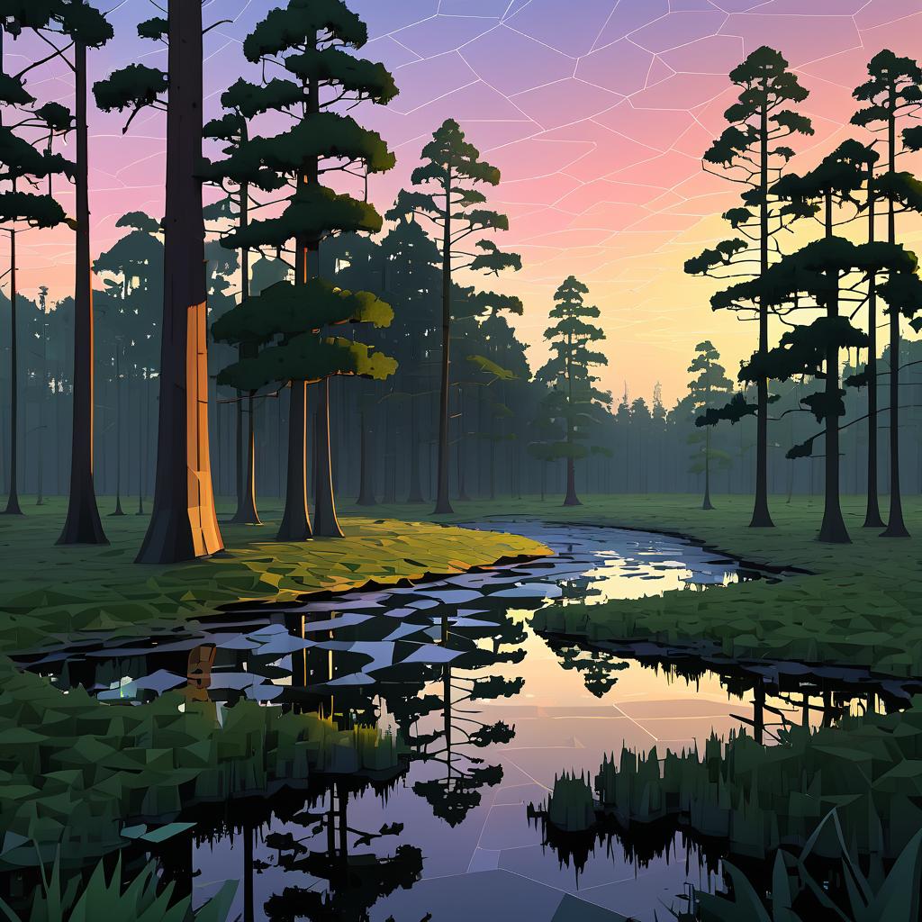 Serene Low-Poly Cypress Swampland Scene