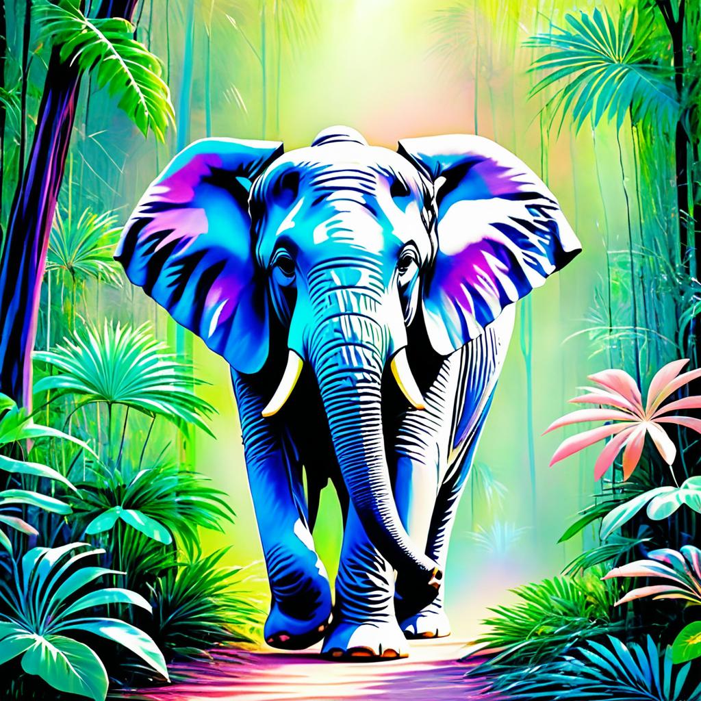 Serene Elephant in Pastel Jungle Bliss