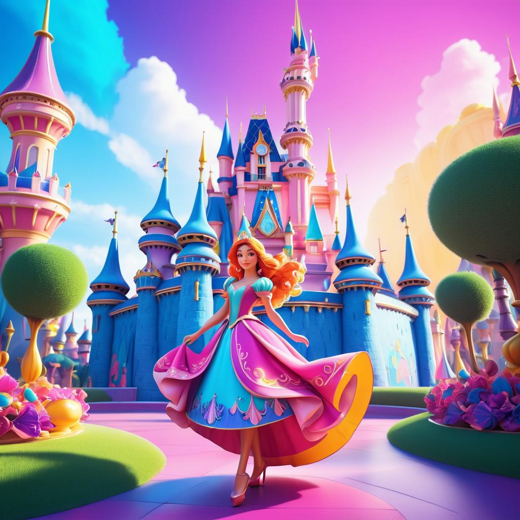 Whimsical Disney Princess in Vibrant Colors