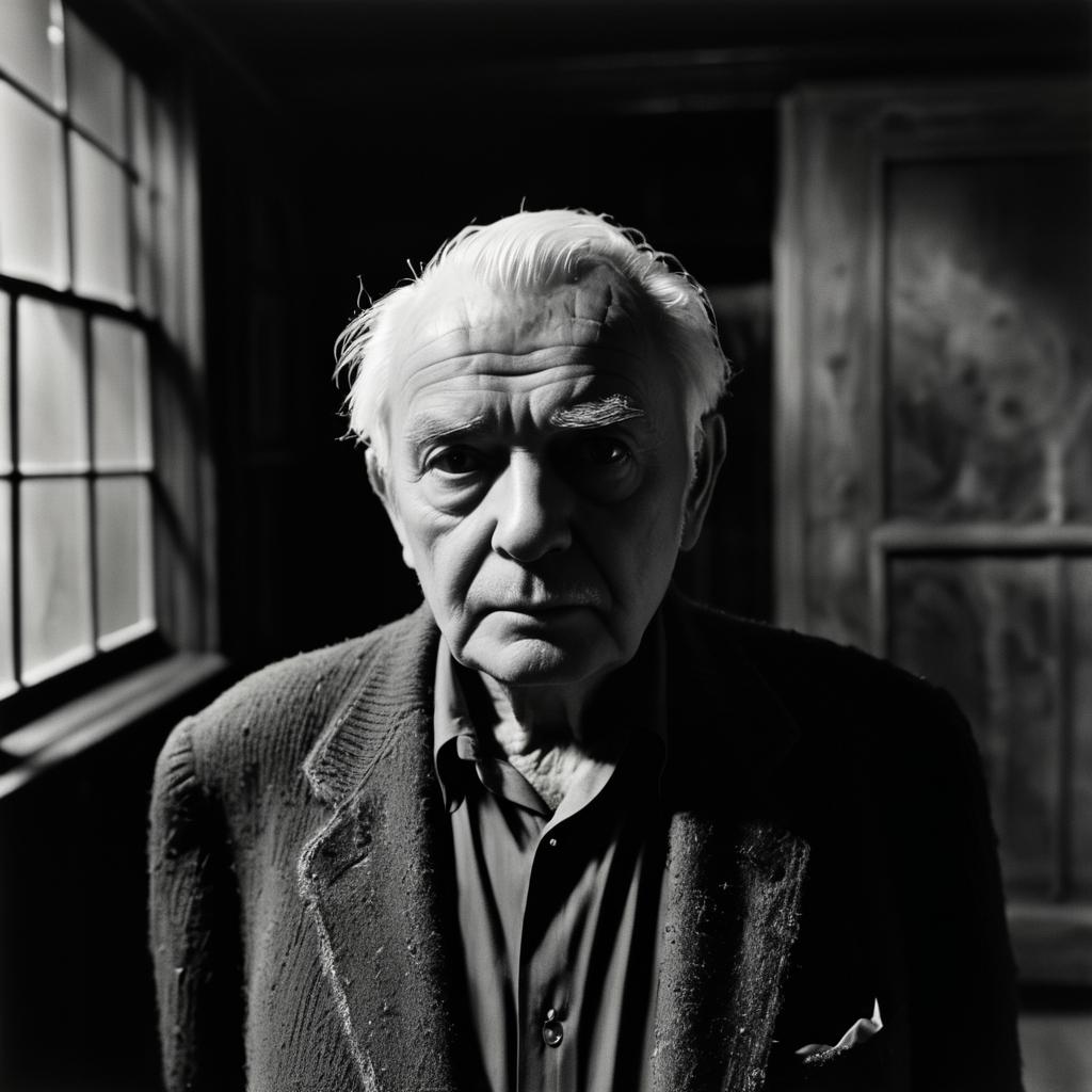 Moody Black-and-White Portrait of Elderly Man