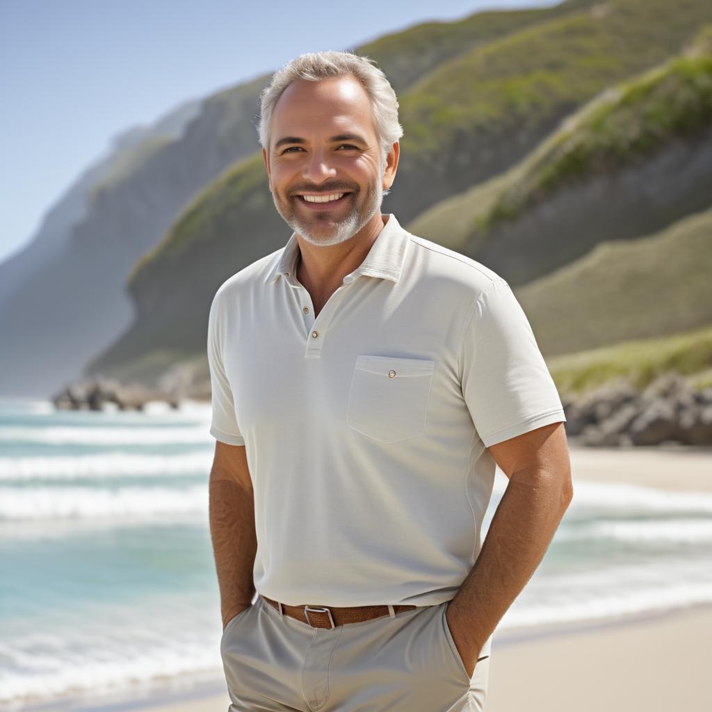 Smiling Middle-Aged Man on Beach