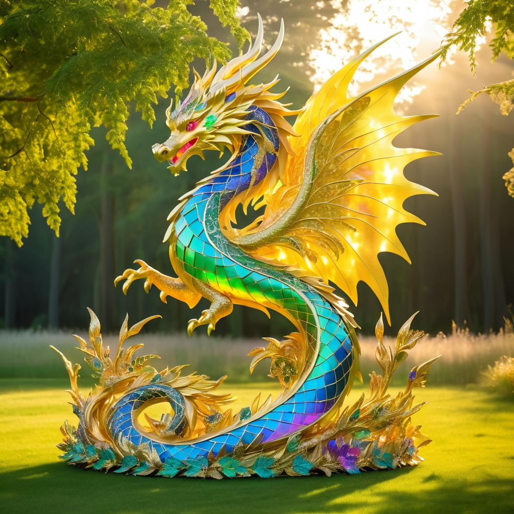 Glowing Dragon Sculpture in Enchanted Meadow