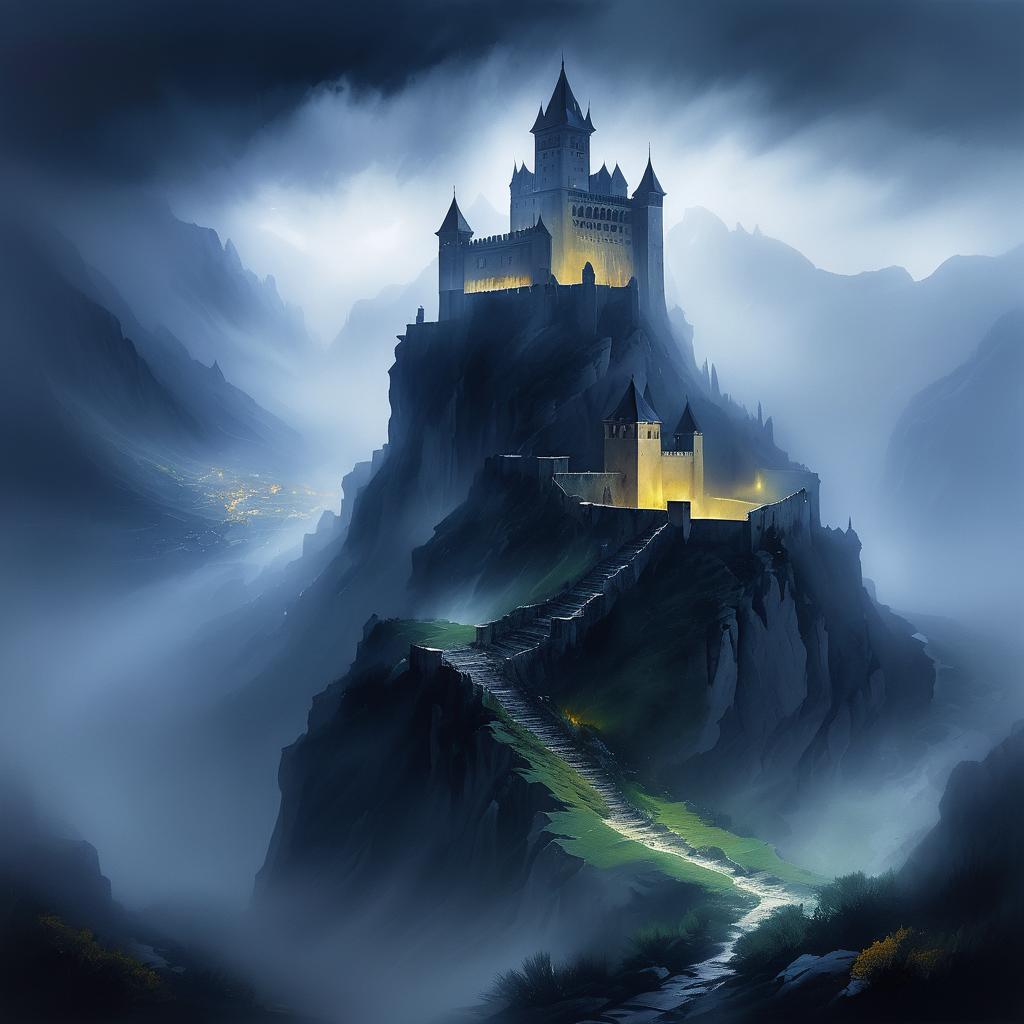 Mysterious Fortress in Misty Mountains