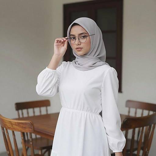 Young Woman in White Dress and Hijab