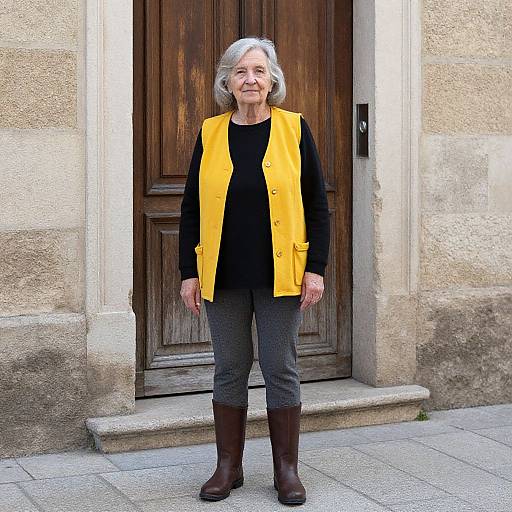Elderly Woman in Yellow Vest