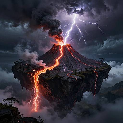 Floating Volcanic Island in Storm