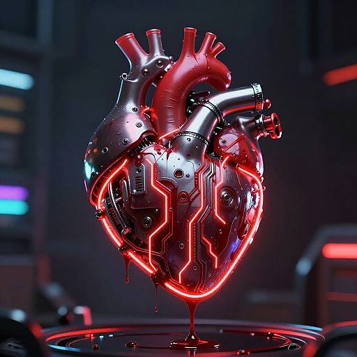 Cyberpunk Mechanical Heart with Neon Blood