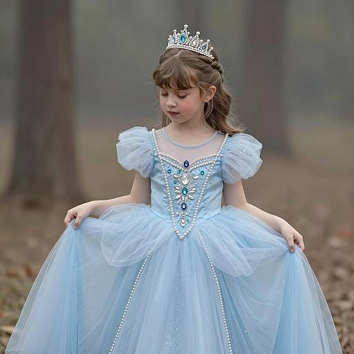 Young Girl in Blue Princess Dress with Tiara