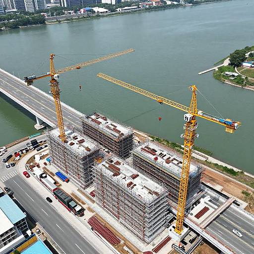 Aerial Construction Site with Cranes