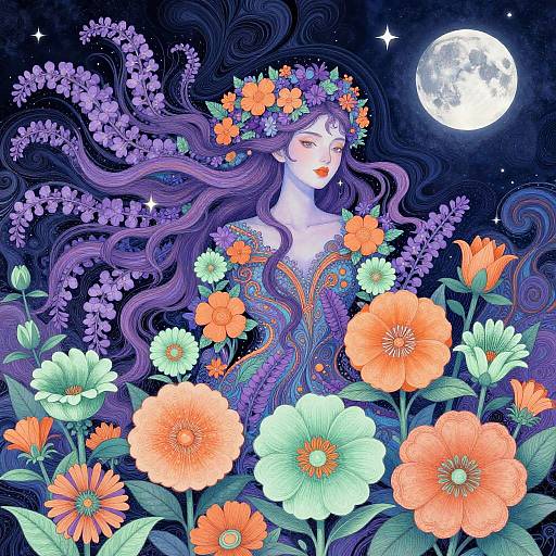 Mystical Woman in Psychedelic Garden