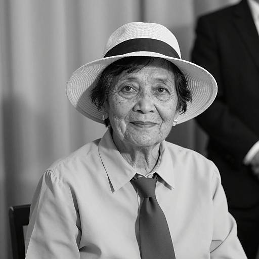 Elderly Woman in Wide-Brimmed Hat Black and White