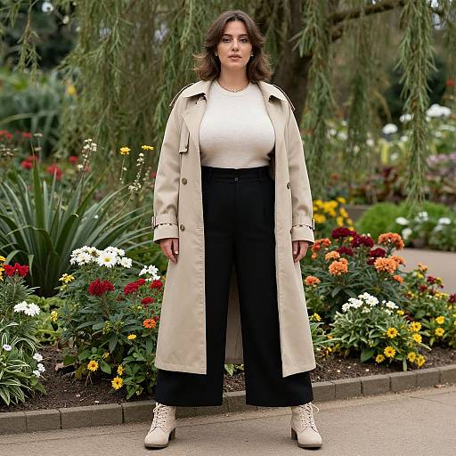 Woman in Beige Trench Coat in Botanical Garden