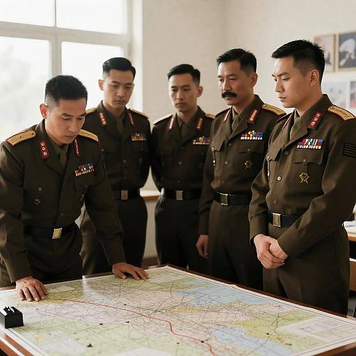 Serious Officers Analyzing Strategic Map