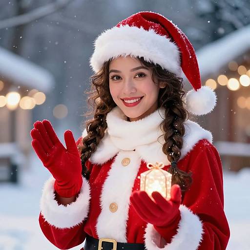 Female Santa Claus in Winter Wonderland