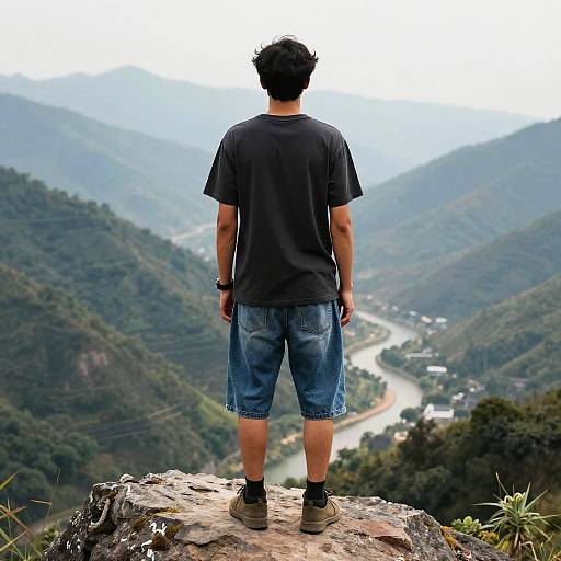 Man Overlooking Mountain Valley