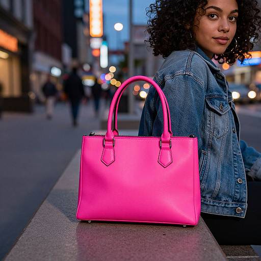 Neon Pink Handbag in Urban Night