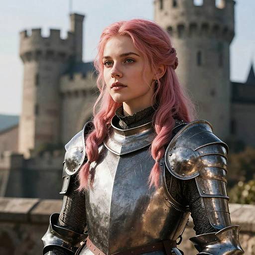 Medieval Woman with Pink Hair in Armor