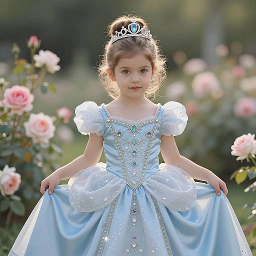 Young Girl in Blue Princess Dress with Tiara