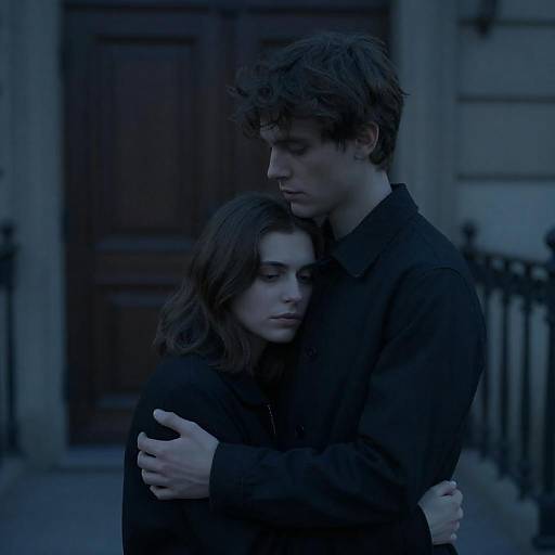 Moody Blue Embrace by Wooden Door