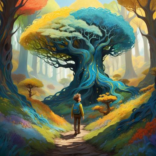 Whimsical Boy in Colorful Forest Whimsical Boy in Colorful Forest