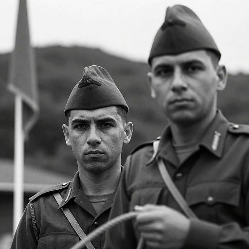 Black and White Portrait of Two Soldiers in Uniform