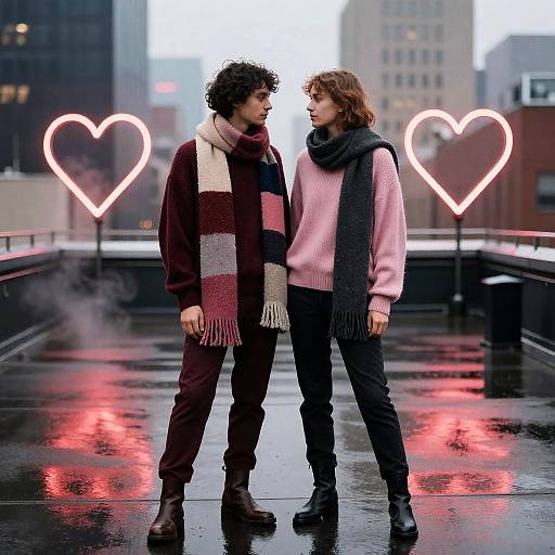 Valentine's Neon Rooftop Couple Fashion