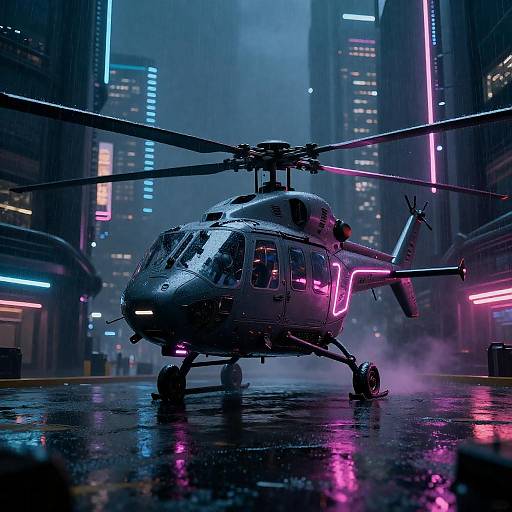 Neon Noir Sci-Fi Helicopter in Rain