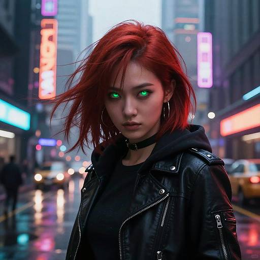 Cyberpunk Character with Green Eyes
