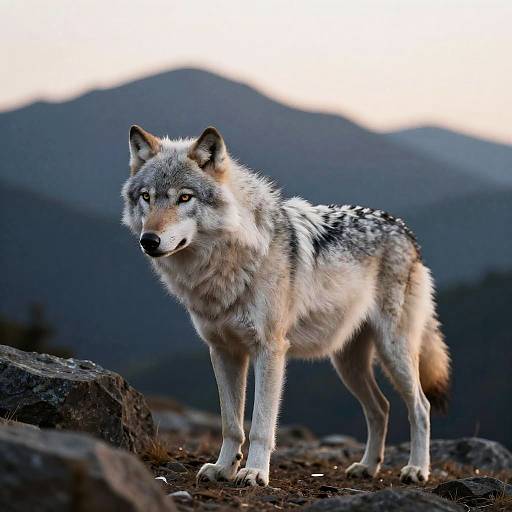 Silver Wolf in Rocky Mountain Dawn