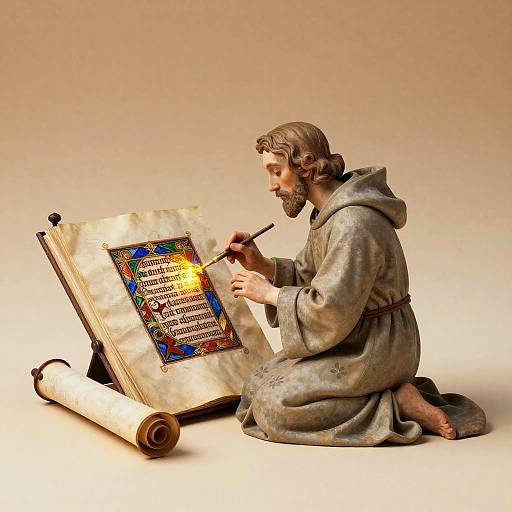 Medieval Monk Illuminating Manuscript