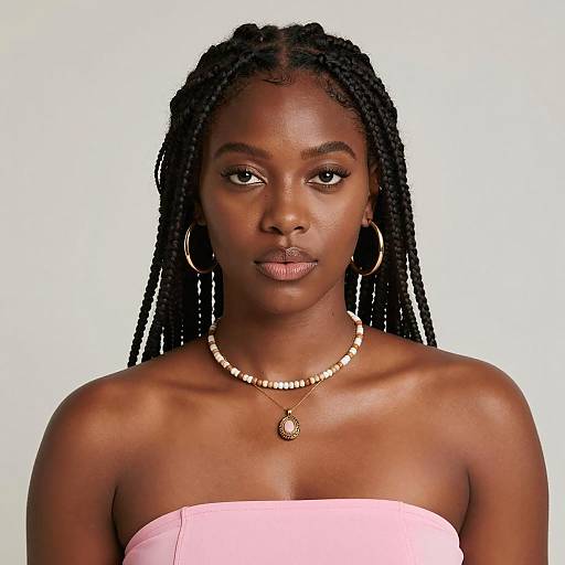 Confident Black Woman with Braids and Pink Strapless Top