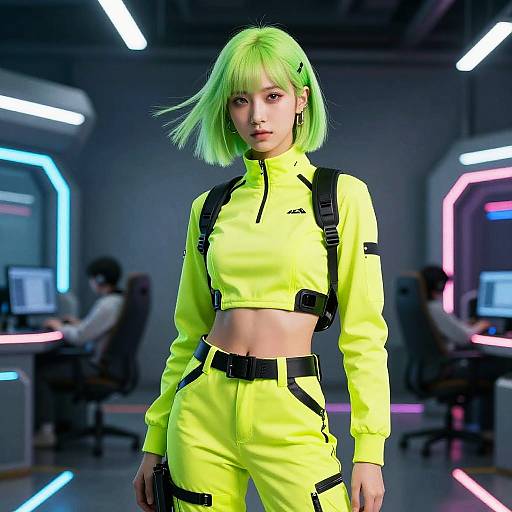 Neon Green Cyber Athlete in Techwear