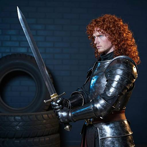 Curly Haired Warrior in Metallic Armor