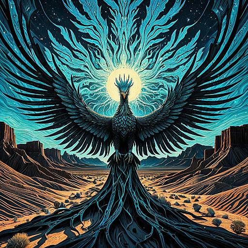 Crystalline Phoenix Above Twilight Desert