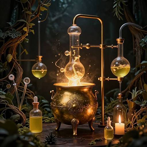 Mystical Golden Cauldron Potion Distillery