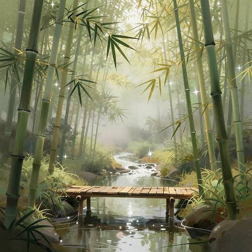 Ethereal Bamboo Grove with Footbridge