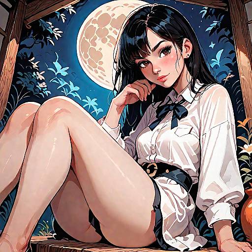 Nighttime Sitting with Blushing Girl