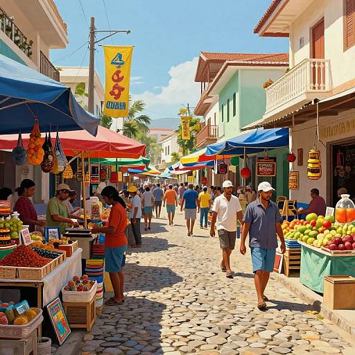 Lively Caribbean Market Street Scene