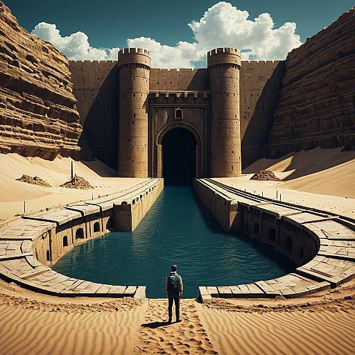 Man Standing Before Ancient Water Fort