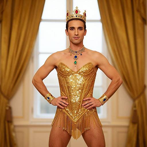 Man in Glamorous Gold Sequin Costume