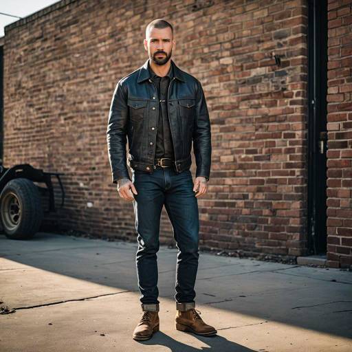 Rugged Man in Leather Jacket and Jeans