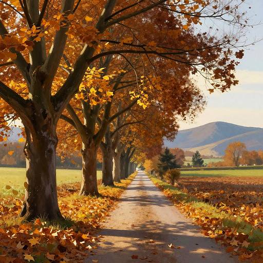 Golden Autumn Path Through Ahorn Trees