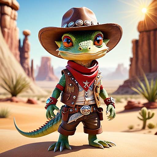Fantasy Lizard Cowboy in Desert