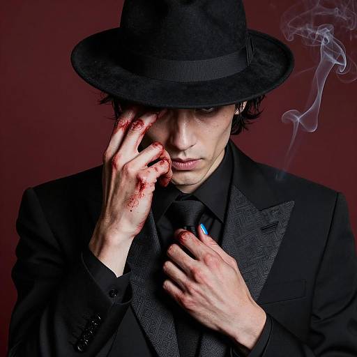 Dramatic Portrait with Blood and Smoke