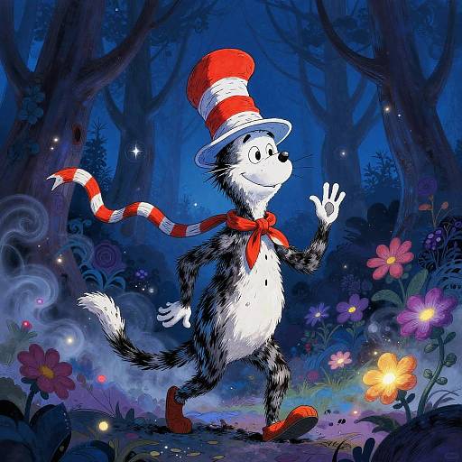 Midnight Forest with Quirky Animals