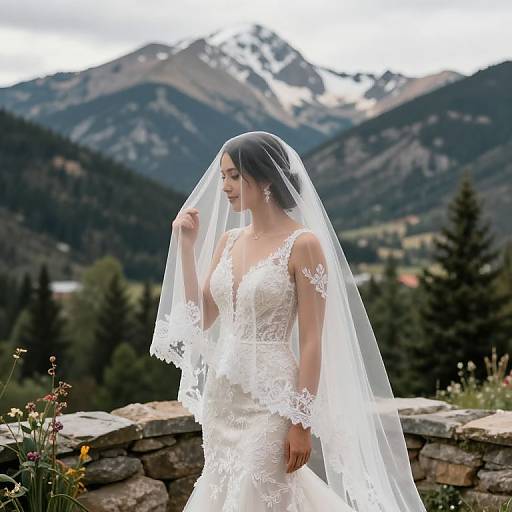 Bride in Sexy Wedding Dress on Vail Mountain