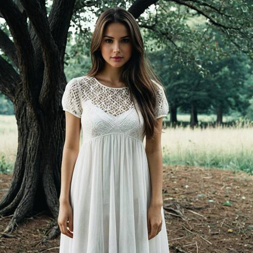 Realistic Outdoor Portrait of Girl in White Dress