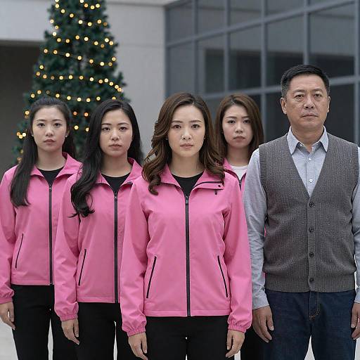 Serious Holiday Group in Pink Jackets