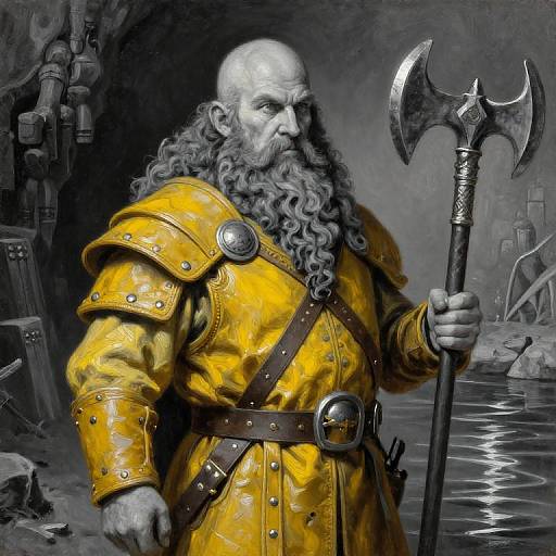 Grayscale Dwarf Barbarian in Dungeon